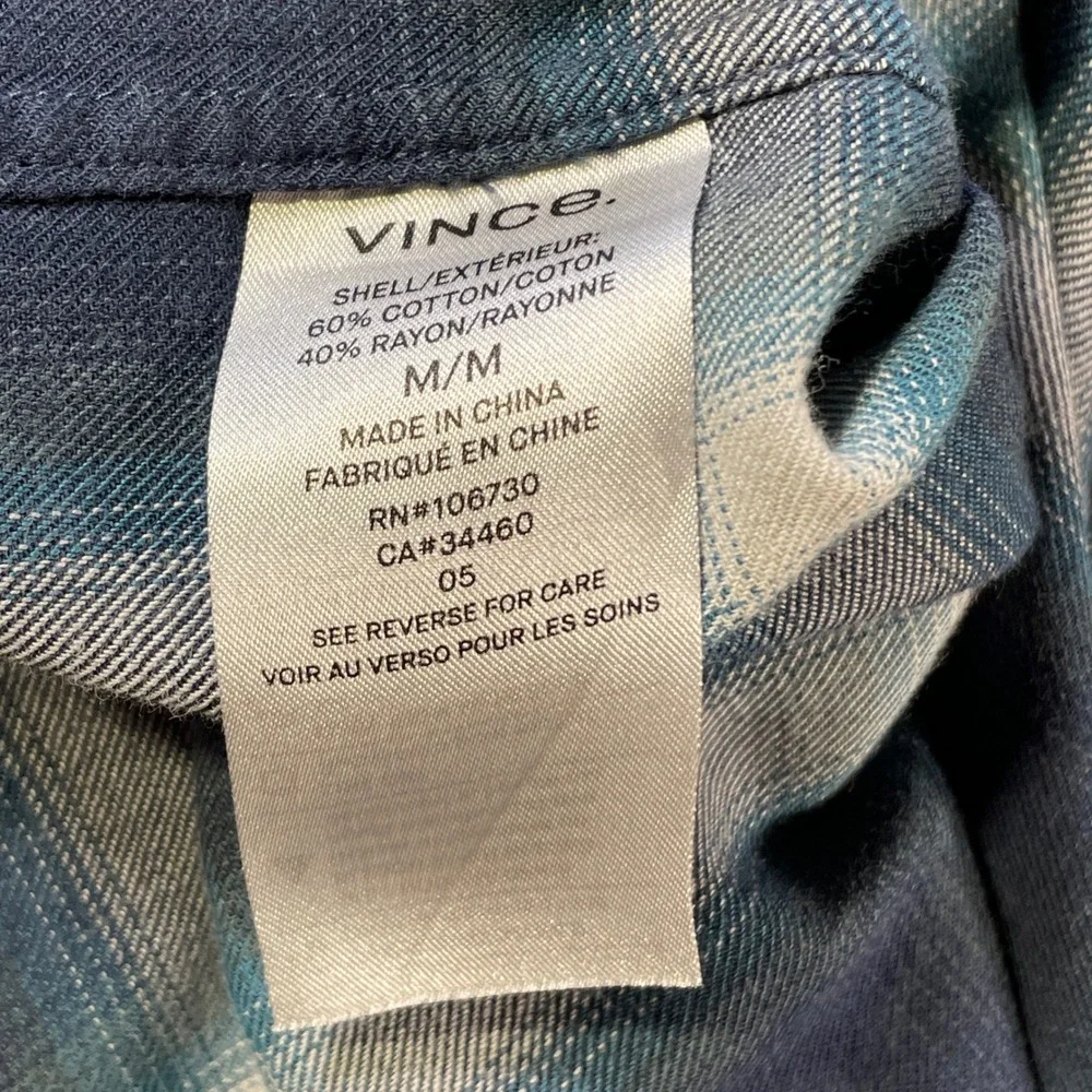 VINCE Shirt‎ Mens Medium Blue Plaid Long Sleeve Office Peppy Luxury Casual